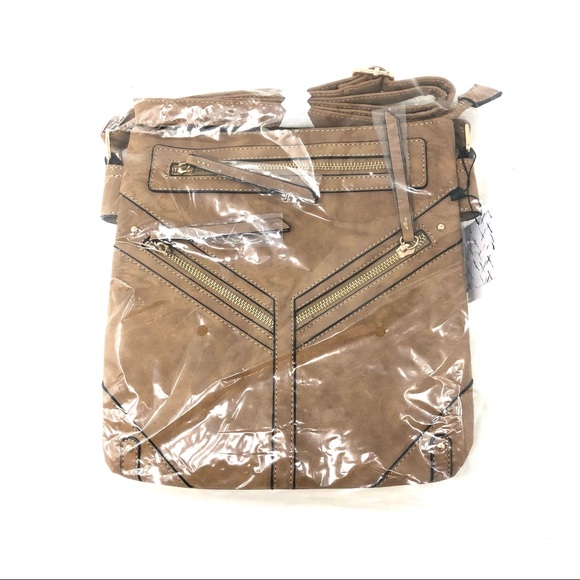 VR NYC Taupe Fax Leather Crossbody Bag - Picture 2 of 11